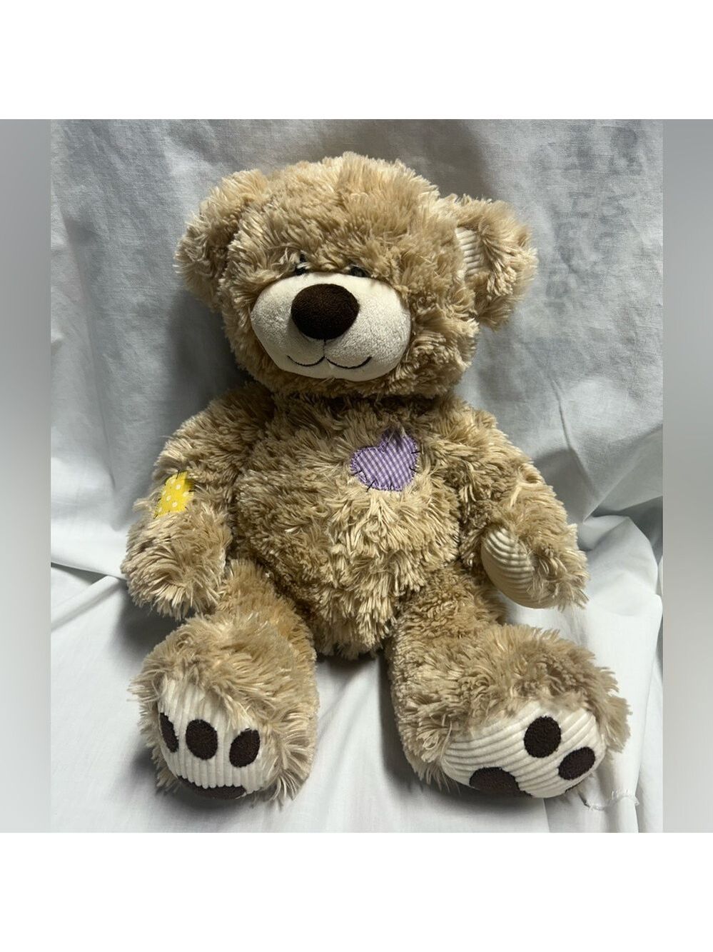 Build-A-Bear Tan Patchwork Patches Quilt Teddy Bear Plush Stuffed Toy 16"